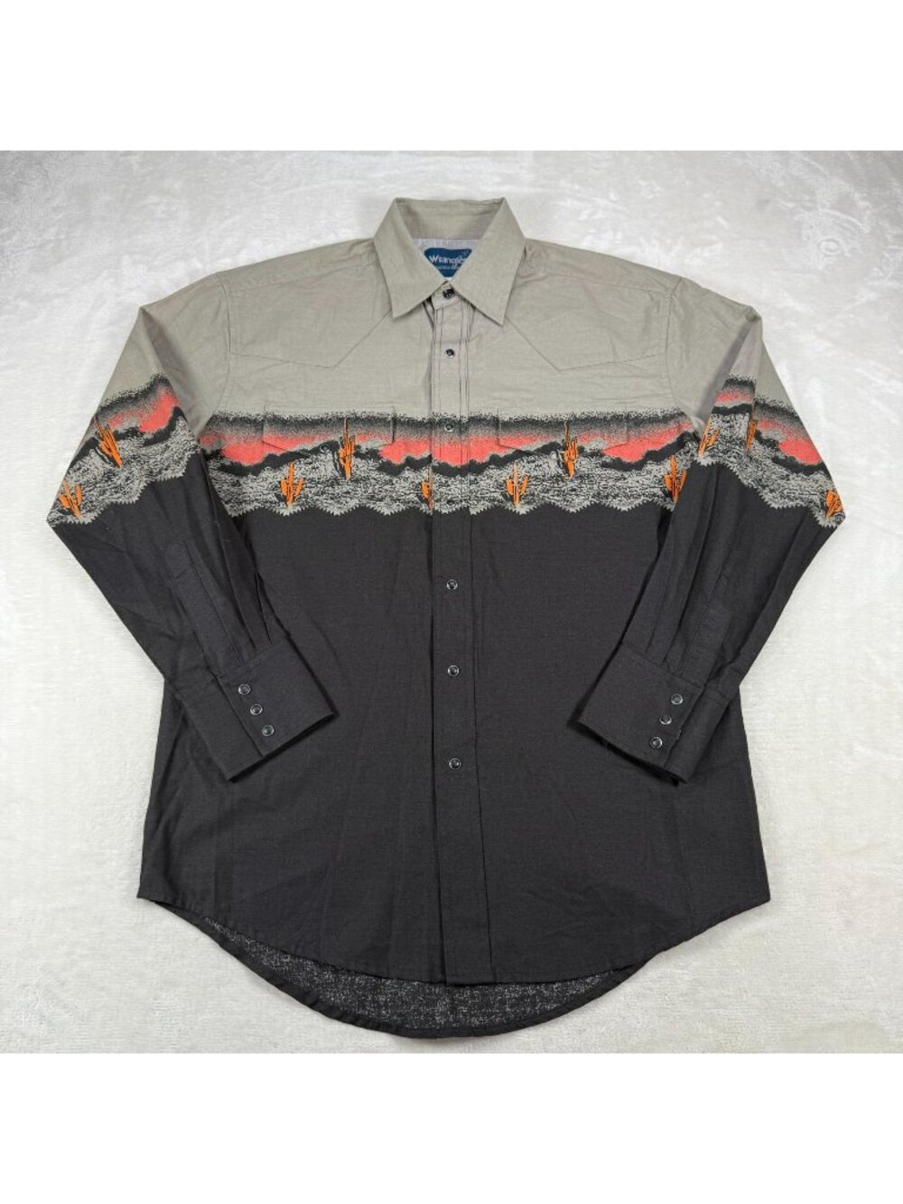 Vintage 90s Wrangler Mens M Pearl Snap Button Down Western Desert Cactus